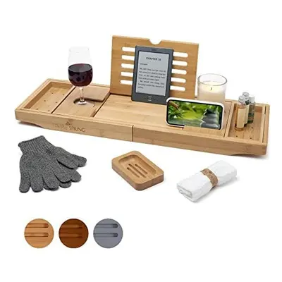 TEMPLE SPRING - Bath Caddy Tray. Bathroom accessories board. Candle, wine glass, book, tablet/ i