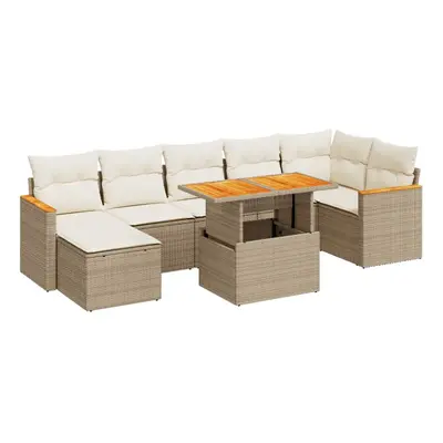 (beige and cream) vidaXL Piece Garden Sofa Set with Cushions Black Poly Rattan Acacia