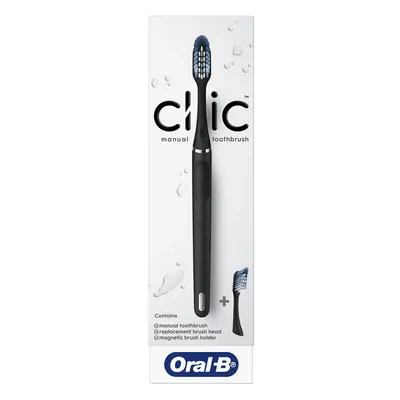 Oral-B Clic Manual Toothbrush, Matte Black, with Additional Replacement Brush Head and Magnetic 