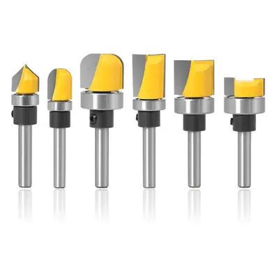 6 Pieces Template Router Bit Set with Bearing, 1/4 Inch Shank Flush Trim Bits and Bowl Tray Bits