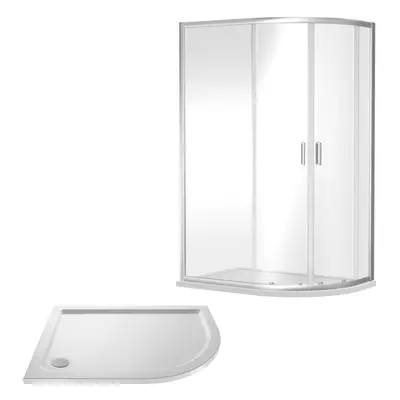 Ruwa Shower Enclosure Bundle - Offset Right Hand Quadrant & Slimline Tray - Chrome/White - 1200m