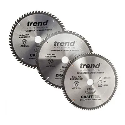 Trend TRECSB250P3 CraftPro Table Saw Blade x 30mm x 48T/60T/84T (Pack 3)