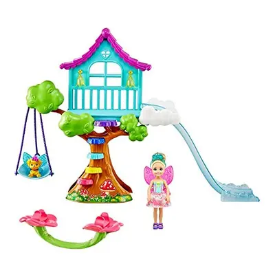 Barbie Dreamtopia Chelsea Fairy Doll and Fairytale Treehouse Playset with Seesaw, Swing, Slide, 