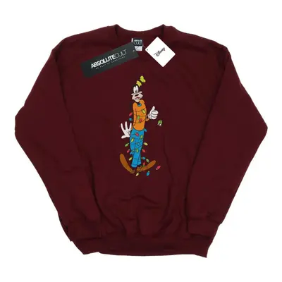 (M, Burgundy) Disney Womens/Ladies Goofy Christmas Lights Sweatshirt