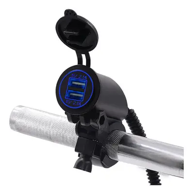 (Blue) 28mm 5V 4.2A LED Dual USB Charger 12-24V Socket Power Supply Waterproof Motorcycle Bike C