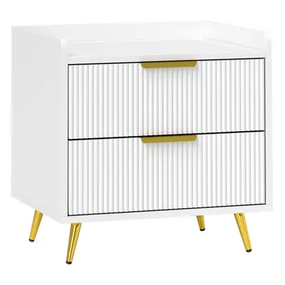 HOMCOM Bedside Table with Drawers for Bedroom, Living Room, White