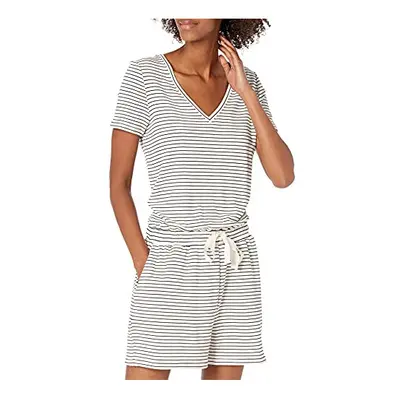 Amazon Essentials Women's Supersoft Terry Short-Sleeve V-Neck Romper (Previously Daily Ritual) W