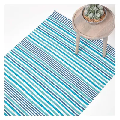 (150 x cm, Aqua) Modern Scandinavian Style Striped Cotton Rug