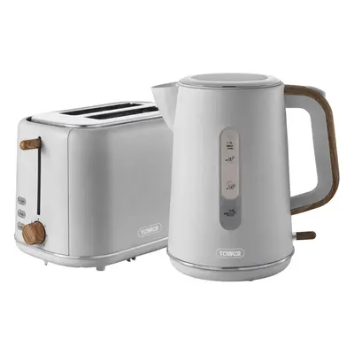 Tower Scandi Kitchen Set, 1.7L Rapid Boil Kettle & Slice Toaster, Dove Grey, T10037GRY, T20027GR