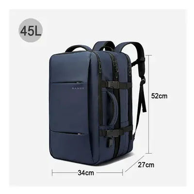 (Blue 45L) BANGE Travel Backpack Men Business Backpack School Expandable USB Bag Large Capacity 