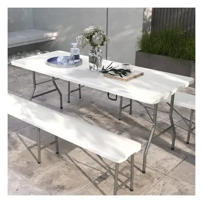 Outsunny Folding Garden Table, Patio Table with Metal Frame, White