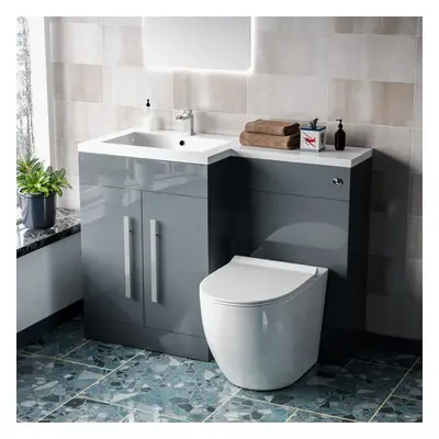 Aric 1100mm LH Freestanding Grey Vanity with BTW Toilet, WC & Basin