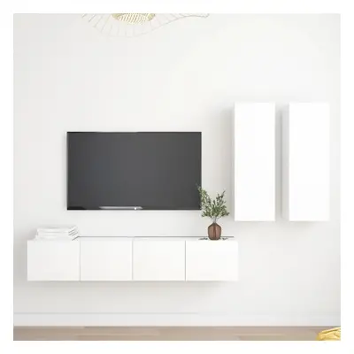 vidaXL TV Cabinet Set Piece White Chipboard Home Furniture TV Stand Cabinet