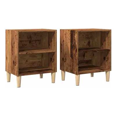 (old wood, pcs) vidaXL 1/2x Bed Cabinet with Solid Wood Legs 40x30x50 cm Stand Multi Colors