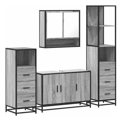 (grey sonoma) vidaXL 4ÃÂ Piece Bathroom Furniture SetÃÂ Brown Oak Engineered Wood