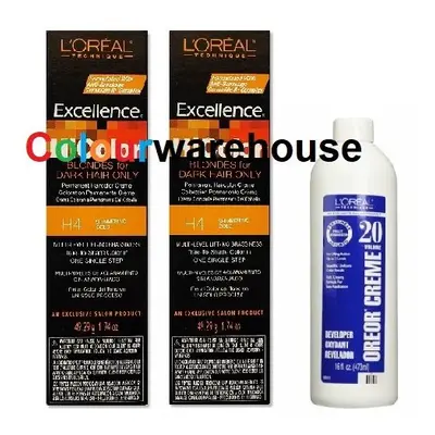 (H4 (2x), Dev (Vol. 20) 16oz) L'Oreal HiColor H4 Shimmering Gold, Blondes For Dark Hair Only