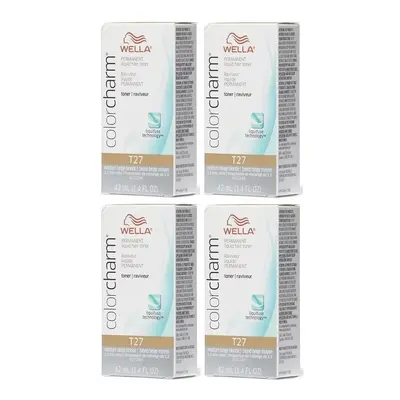 (T27 Pack of 4) Wella Color Charm T28 Natural Blonde Permanent Liquid Hair Toner