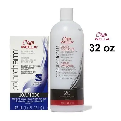 (10A+Dev(Vol.20)32oz) Wella 10A Palest Ash Blonde Color Charm Permanent Liquid Haircolor