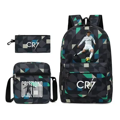 (3) 3pcs Football CR7 Backpack 3D Printe Teens Shoulder Bags