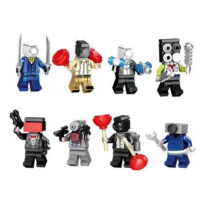 (Style c 8pcs) 16Pcs/set Skibidi Toilet Minifigure Action Figures Building Blocks Toys Fit LEGO