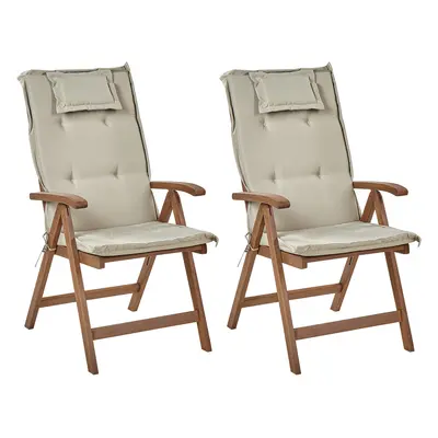 Set of Garden Chairs with Cushions AMANTEA Acacia Wood Taupe