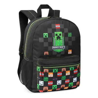 Minecraft Kids School Backpack with Zipped Front Pocket for Sports Gym Travel - Gamer Gifts (Bla