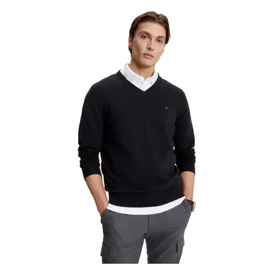 TOMMY HILFIGER Men's Cotton V Neck Sweater Black