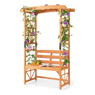 Patio Garden Arbor Garden Archway Wooden Outdoor Bench w/ Pergola