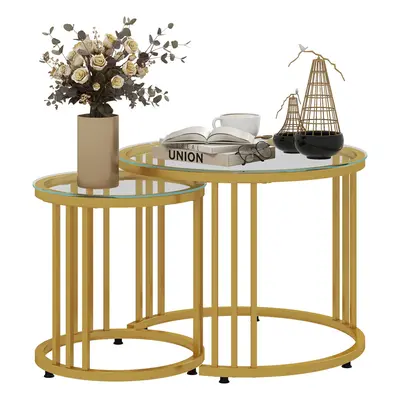 HOMCOM Pieces Round Nesting Coffee Tables with Tempered Glass Top, Gold Tone