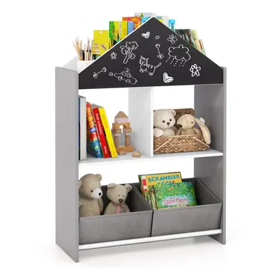 Kids Dollhouse Bookshelf Wooden Toy Storage Organizer-Gray