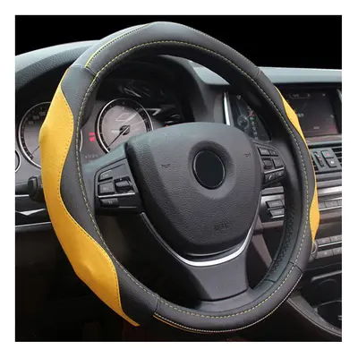 (Yellow) 38cm Leather Car Auto Steel Ring Wheel Glove Cover Multicolor