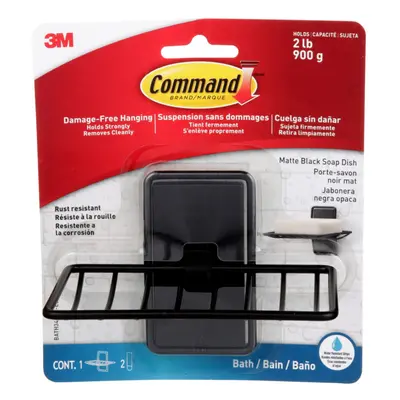 Command Soap Dish Matte Black with Water Resistant Command Strips Bat