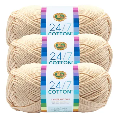 Lion Brand 24/7 Cotton Yarn Yarn for Knitting Crocheting and Crafts Ecru Pack of