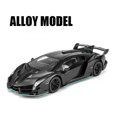 (Black) 1:24 Lamborghinis Veneno Supercar Alloy Cast Toy Car Model Sound and Light