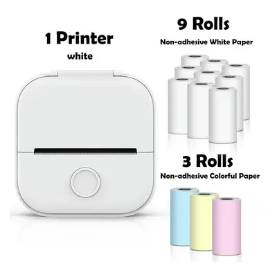 (White-12 Rolls Paper) Phomemo T02 Portable Mini Wireless Thermal Pocket Printer Self-adhesive S