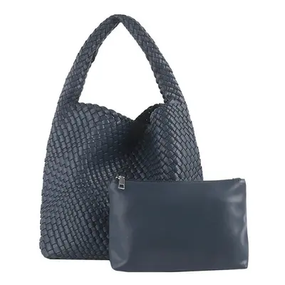 (Dark Blue) MOOWOO Fashion Ladies Bag Woven Bag PU Leather Cute Handbag Vegetable Basket Carry T