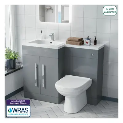 Debra Grey L-Shape LH Basin Vanity Unit BTW WC Toilet 1100mm