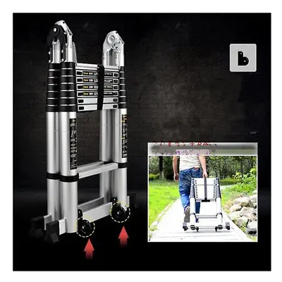 2 Pieces Easy Ladder Heavy Duty Caster Telescopic Folding Stepladder Nylon Auxiliary Movable Whe