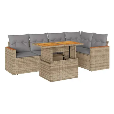 (beige and grey) vidaXL Piece Garden Sofa Set with Cushions Black Poly Rattan Acacia