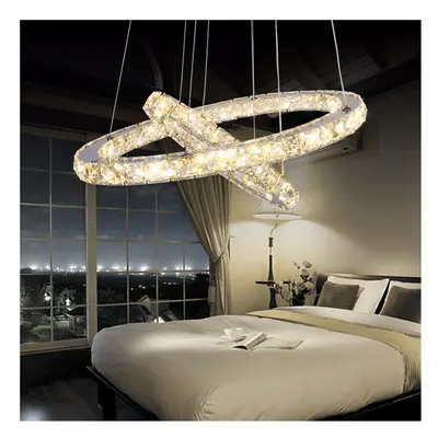 (Dimmable, 40+60cm) Adjustable LED Crystal Pendant Light Ring Chandelier Ceiling Lamp