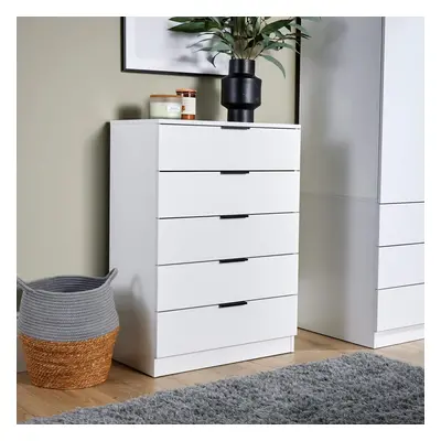 Chest of Drawers White Bedroom Furniture Drawer Silver Handles & Runners