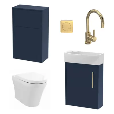 Power Cloakroom Bundle - Right Wall Hung Vanity Unit, Concealed Cistern WC Unit, Toilet & Tap, 4