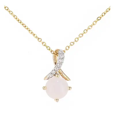 Jewelco London 9ct Yellow Gold Round 2pts Diamond Round 0.45ct Opal Kiss Crossover Pendant Neckl