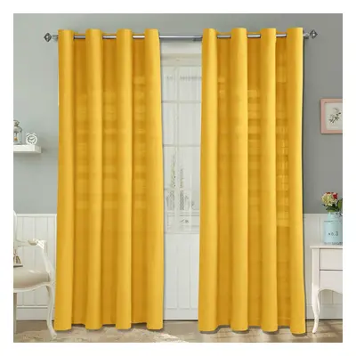 (W 167cm x Drop 228cm, Yellow) Cotton Rajput Ribbed Curtain Pair