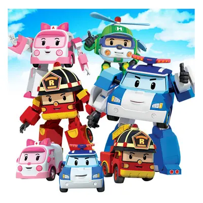 4 pcs Robocar Poli Ambe Roy Helly Robot Transformers Toys Kids Educational Gifts