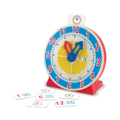 Melissa & Doug Turn & Tell Wooden Clock - Educational Toy With 12+ Reversible Time Cards Red