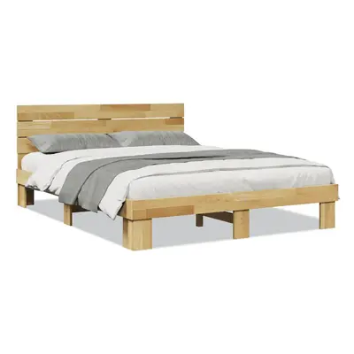 vidaXL Bed Frame with Headboard without Mattress 135x190 cm Solid Wood Oak