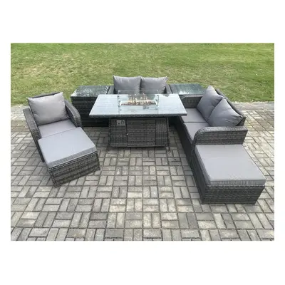 Fimous Outdoor Sofa Rattan Garden Furniture Set Patio Gas Fire Pit Dining Table and Reclining Ch