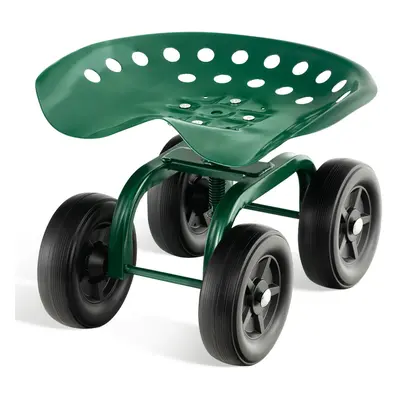 Rolling Garden Workseat Adjustable Garden Stool Cart w/ Swivel Seat