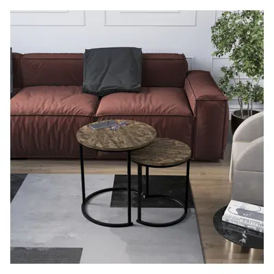 (Dark Wood) Brooklyn Nest of Round Coffee Tables Living Room